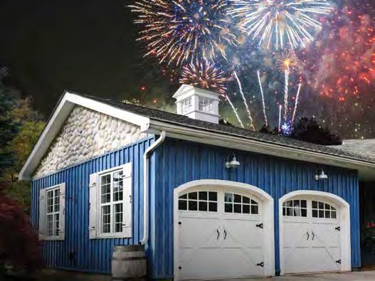 Blue garage with new double doors
